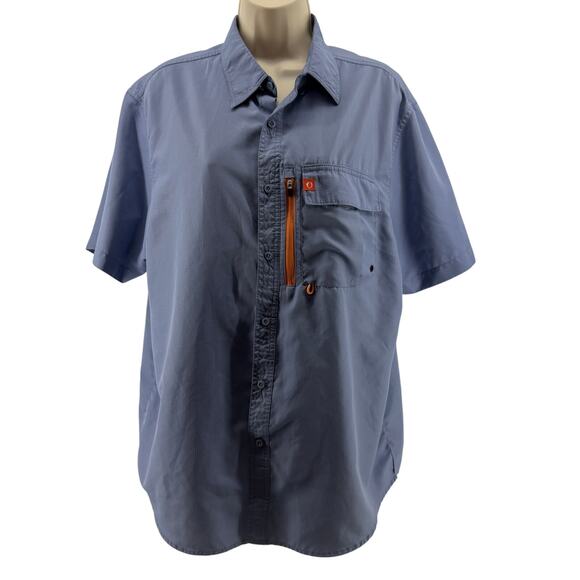 The American Outdoorsman Shirt Blue Fishing Vented Short Sleeve UPF Mens L - Picture 1 of 6